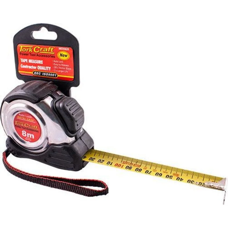 MEASURING TAPE SELF LOCK 8M X 25MM S/S & RUBBER CASING MATT FINISH