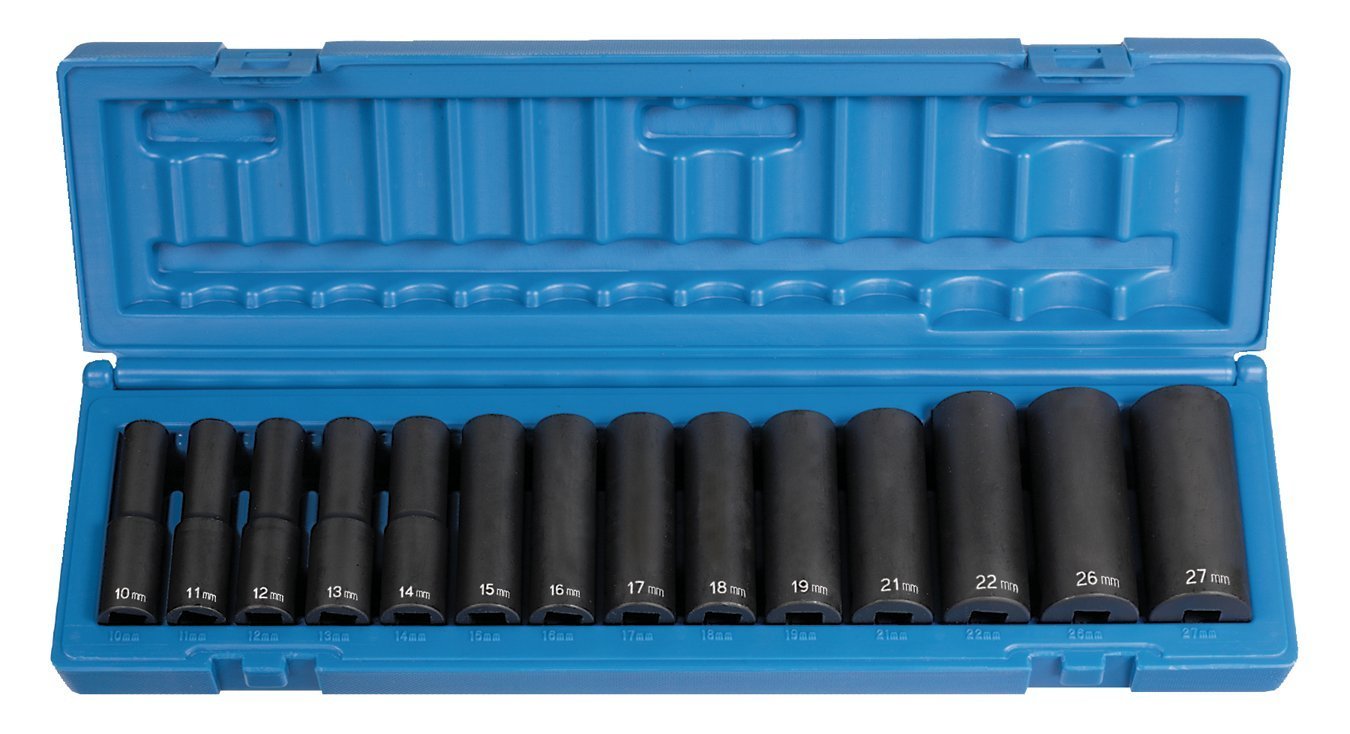 Grey Pneumatic Corp 1412MD 1/2'' Drive Deep Length Metric Set - 14 Piece