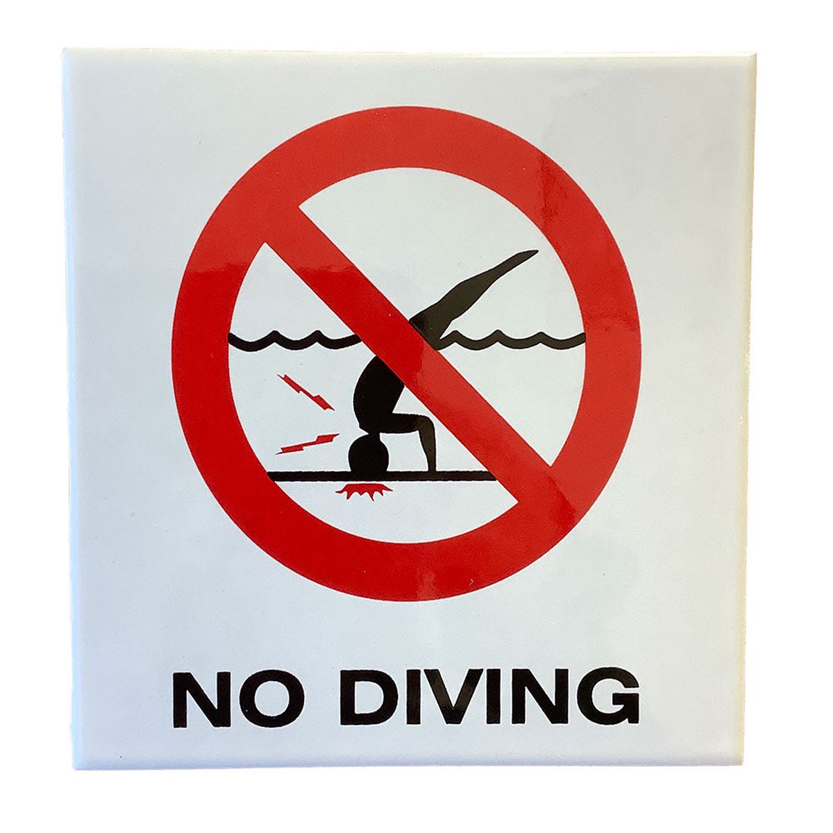 NO DIVING With Symbol Ceramic Smooth 6 Inch x 6 Inch Tile Depth Marker