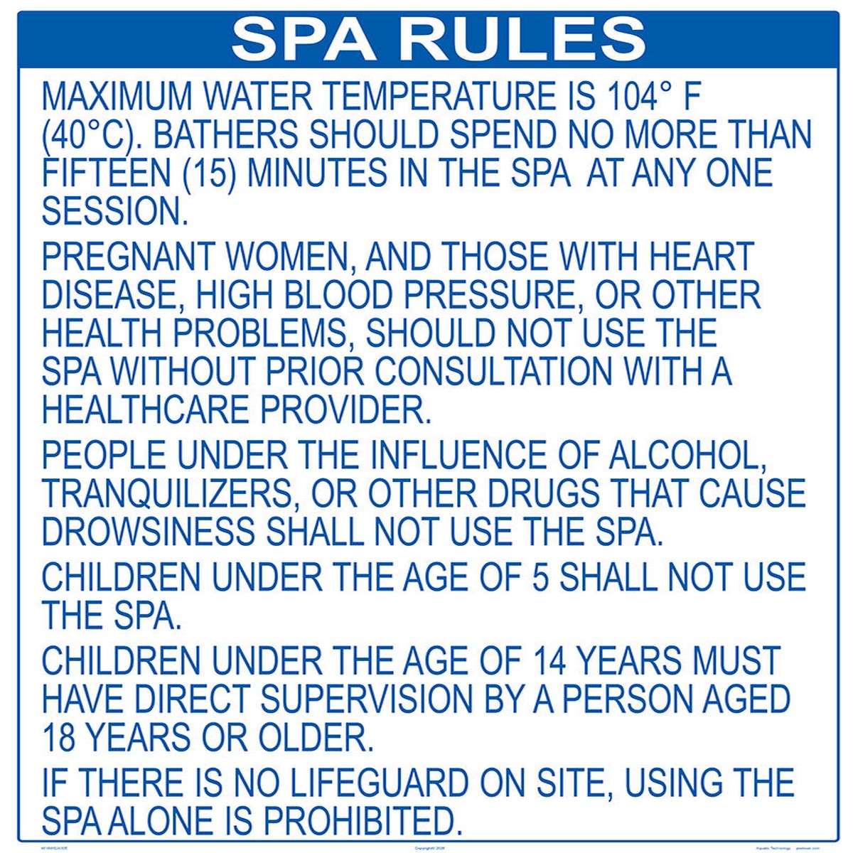 Oregon Spa Rules Sign - 24 x 30 Inches on Heavy-Duty Aluminum