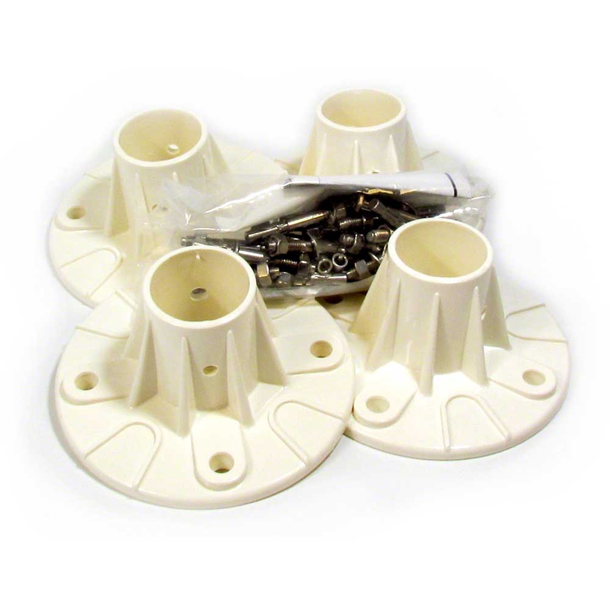 Plastic Deck-Mounted Anchor Flange Kit for 1.90 Inch O.D. - Set of 4 Flanges With Hardware