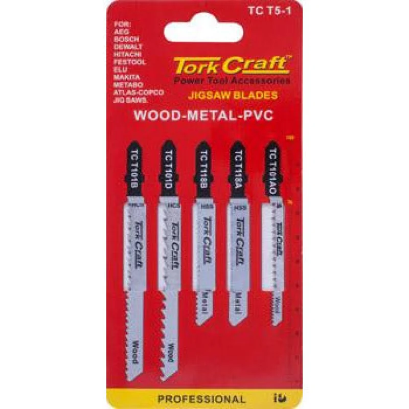 T-SHANK JIGSAW BLADES 5 PIECE ASSORTED