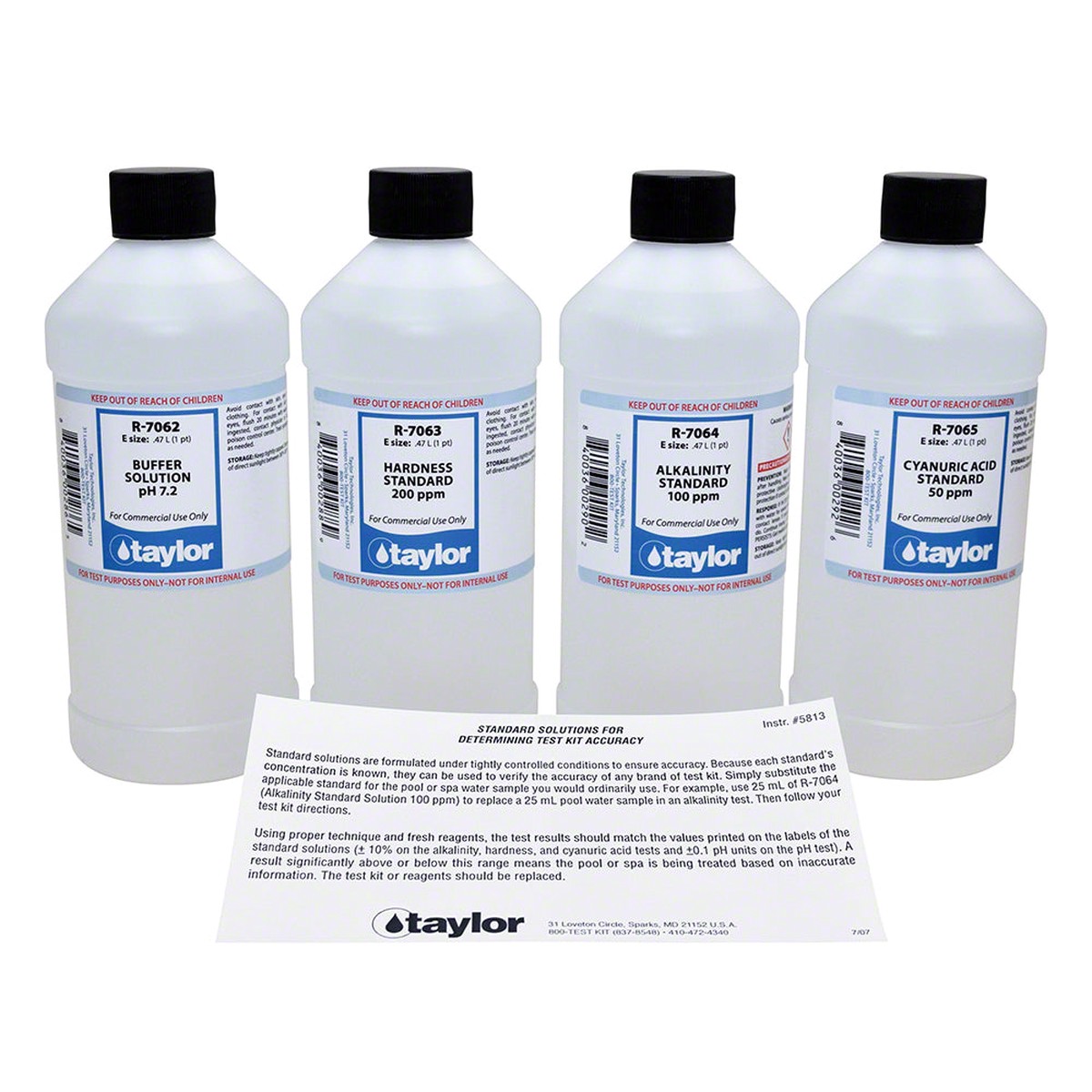 Taylor Reagent Package - pH, Hardness, Alkalinity, CYA - 16 Oz. - K-7066-E