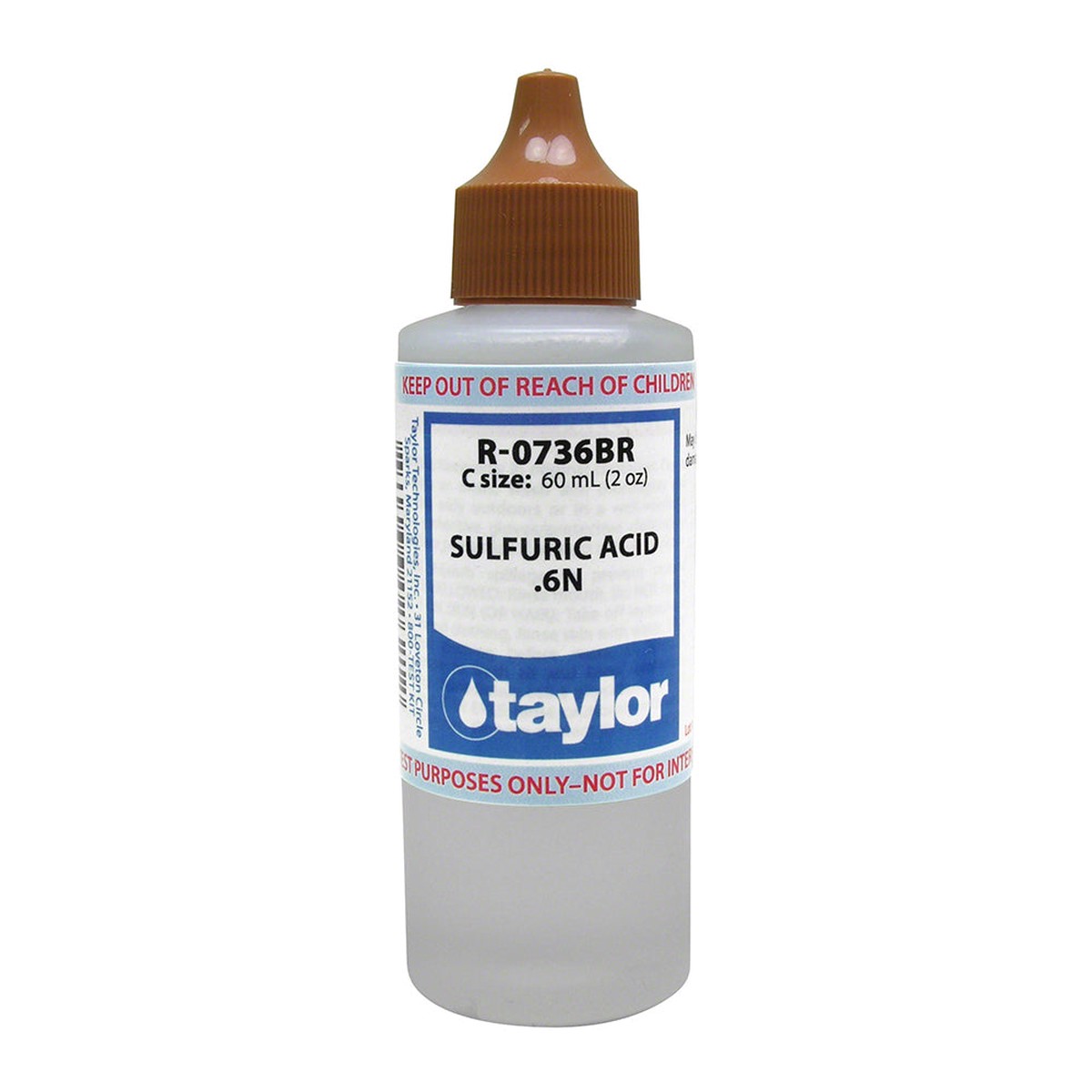 Taylor Sulfuric Acid .6N for Alkalinity Kits - Green Cap - 2 Oz. (60 mL) Dropper Bottle - R-0736G-C