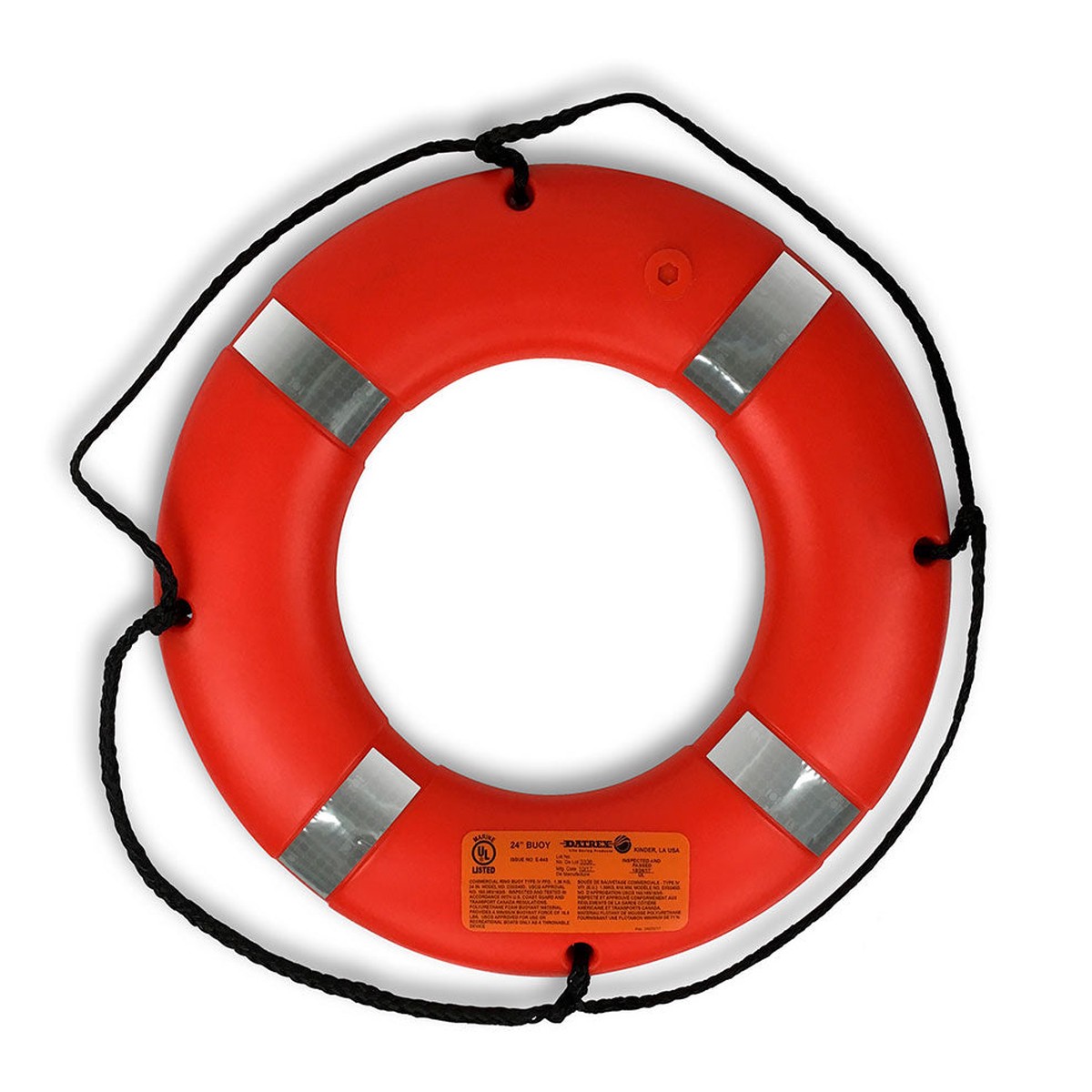 USCG High-Impact Polyethylene 24 Inch Life Ring Buoy With SOLAS Reflective Tape - Orange