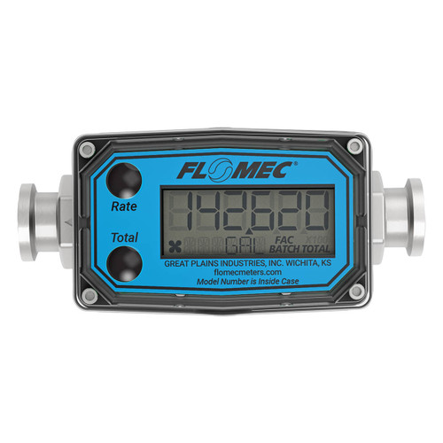 GPI G2S-05-TH 1/2 in. Industrial Stainless Steel Turbine Brew Meter w/ LCD Display and 3/4 in. Tri-Clamp Ends - Brewing Meter