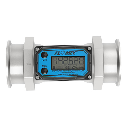 GPI G2S20TH9GMX 2 in. Industrial Stainless Steel Turbine Brew Meter w/ LCD Display and 2 1/2 in. Tri-Clamp Ends - Brewing Meter